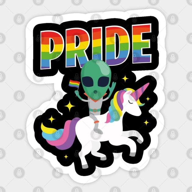 LGBT Gay Lesbian Pride Flag Funny Alien Unicorn Pride Parade Sticker by BrightGift